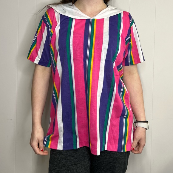 Vintage Bright Stripe Shirt 80s Size XL - Picture 3 of 16